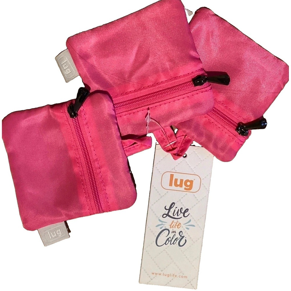 LUG Twinkle Pouch Set of 3 Magenta Pink Mini Travel Cosmetic Organizer Bag NWT